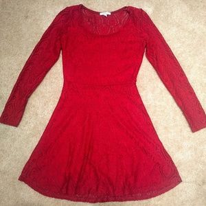 Red lace long sleeve dress